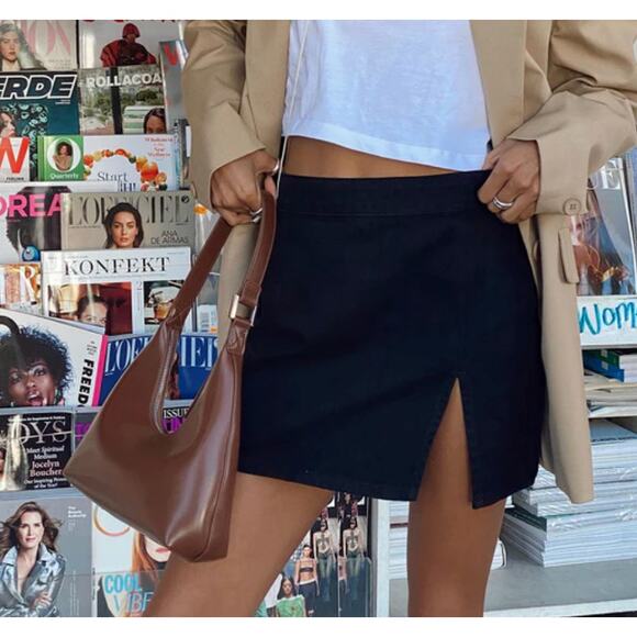 Lioness Lola Mini Skirt Small Black Cotton Blend High Waist Side Slit Going Out - Picture 3 of 10